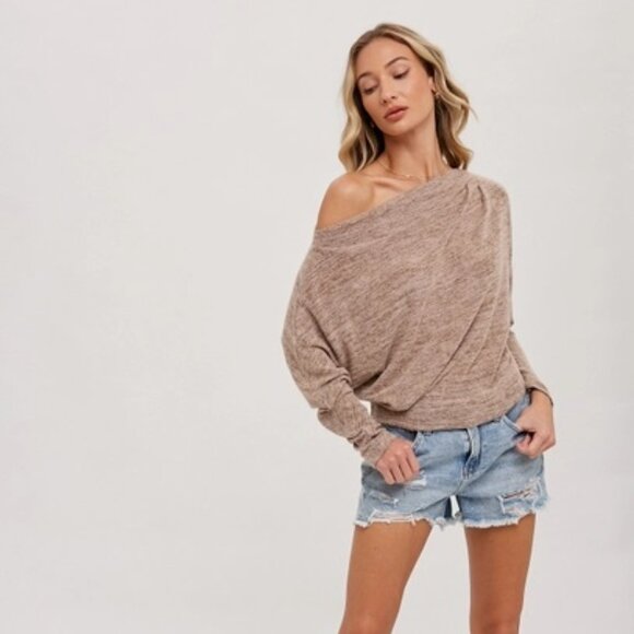 FINAL S & L!!!! CLEAR OUT!!!! Heathered One Off Shoulder Knit Top - Picture 6 of 14